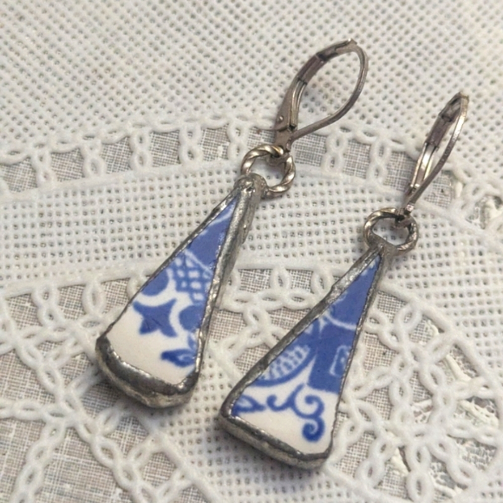 6/$60 Blue China plate artisan OOAK earrings